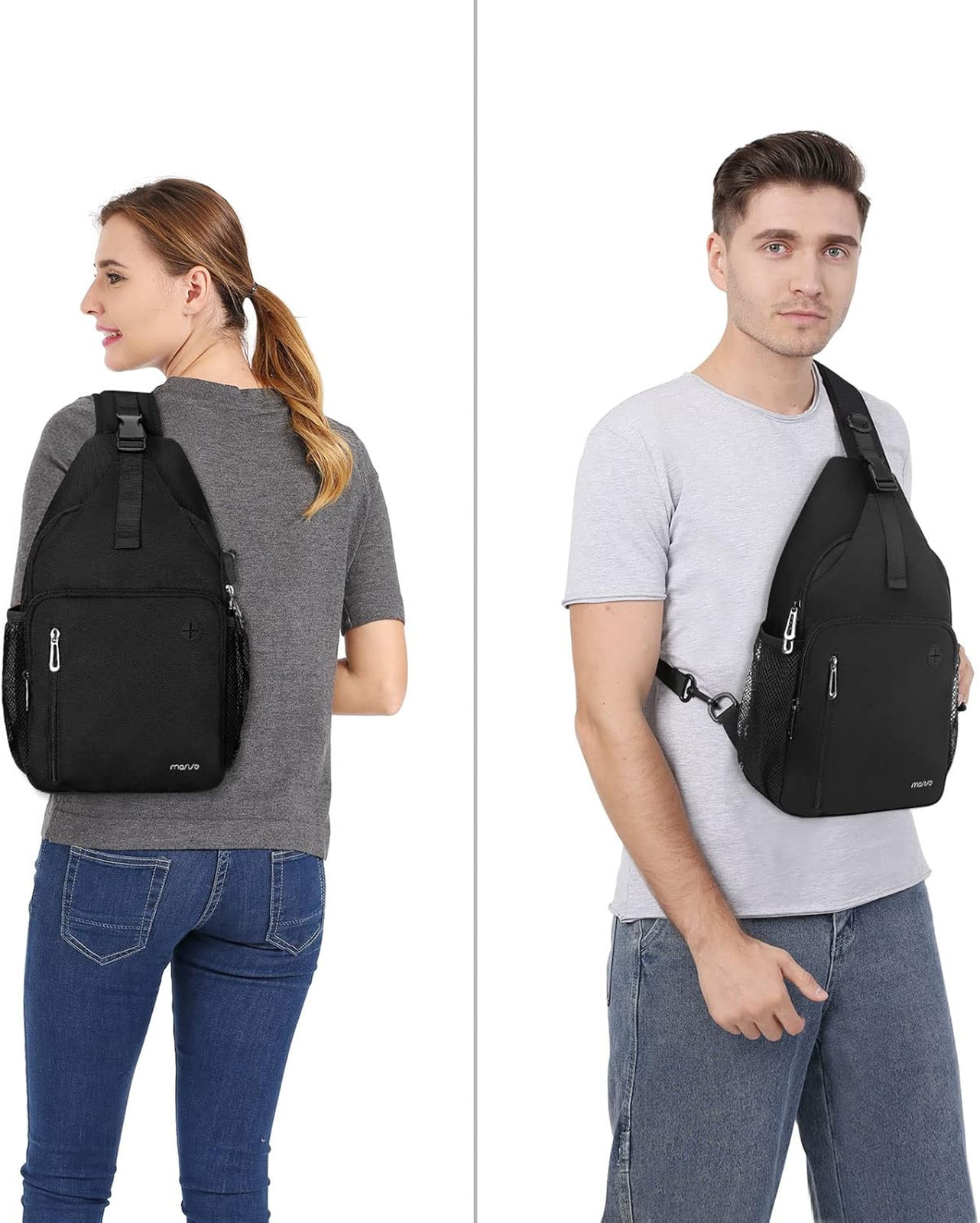 Sling Backpack Bag Polyester Travel Hiking Shoulder Crossbody with USB Port and