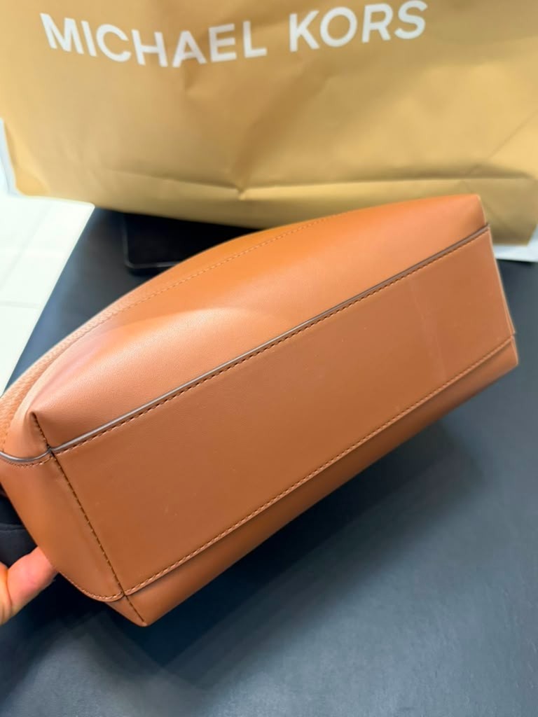 Michael Kors Cooper Pebbled Leather Soft Crescent Crossbody Bag Luggage Men MK