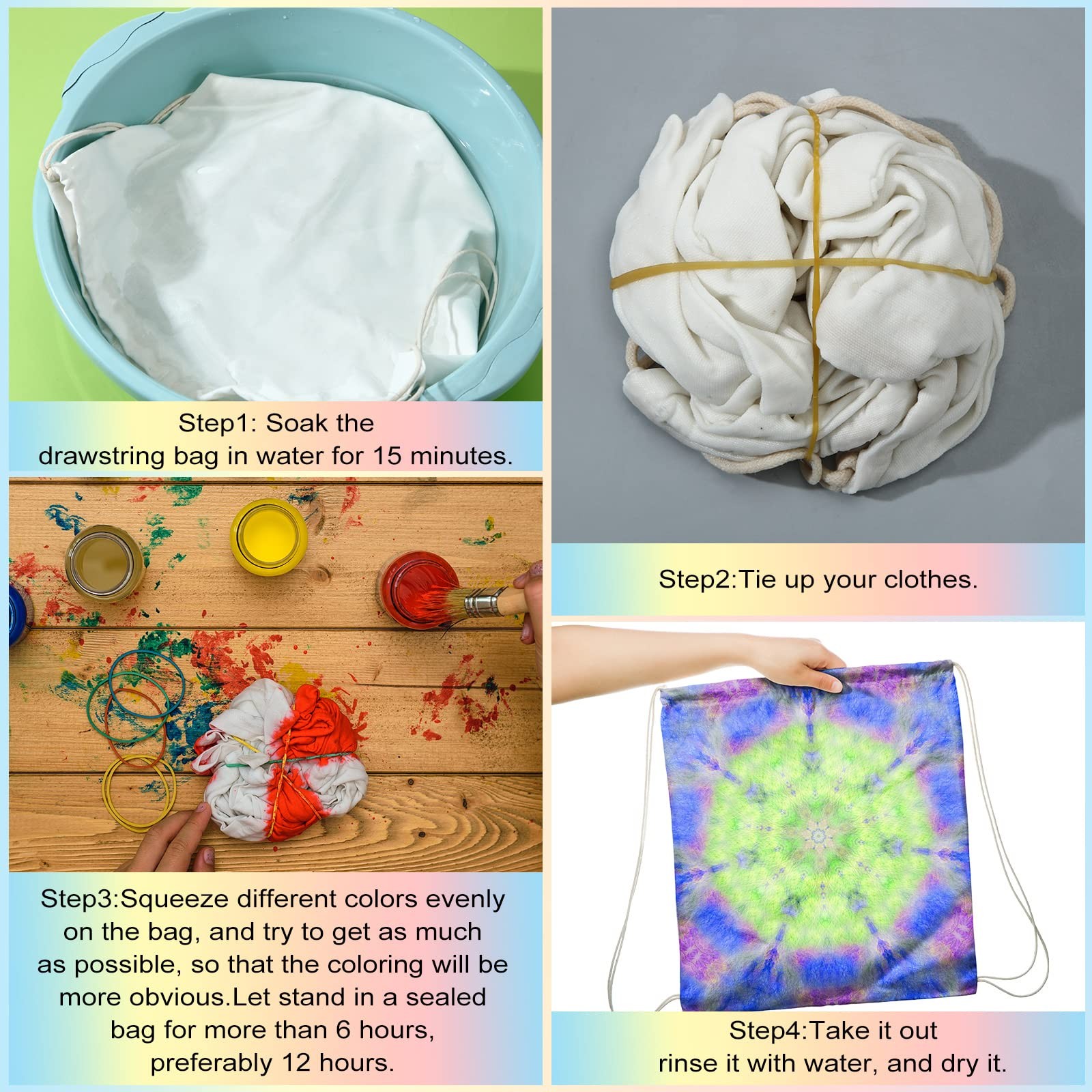 24 Pcs Tie Dye Drawstring Bags Cotton Sublimation Blank Backpack Bulk Tie Dye…