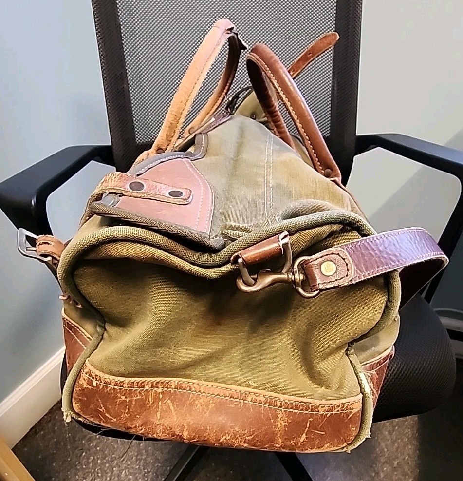 Vintage Orvis Battenkill Bag Green Canvas Leather HuntingDoctor Duffle Bag Brass