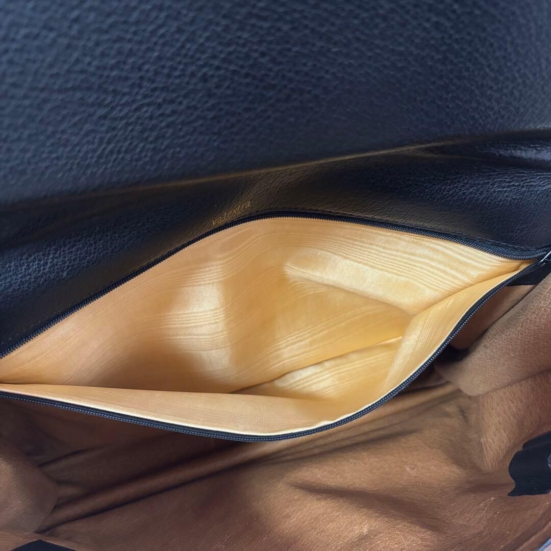 Valextra Leather Briefcase Business Bag Black Flap Lock A4 Italy Authentic