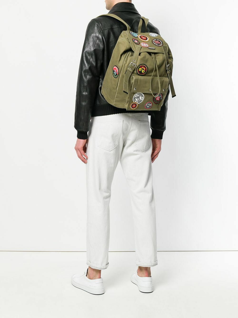🆕️ Authentic SAINT LAURENT Green NOE MULTICOLORED PATCHES Canvas BACKPACK