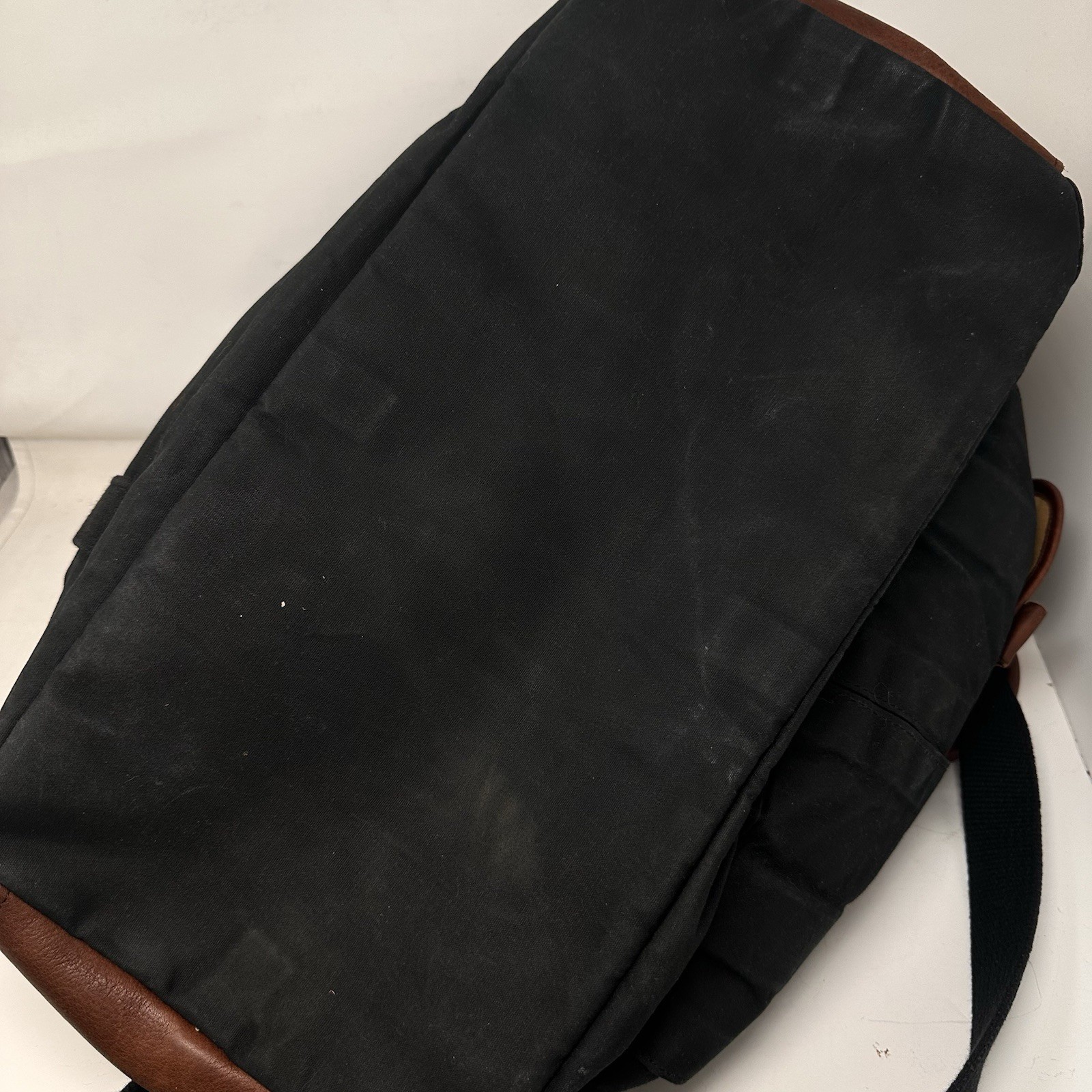 Duluth Trading Black Canvas Leather Messenger Tote Bag Vintage 18x12x9
