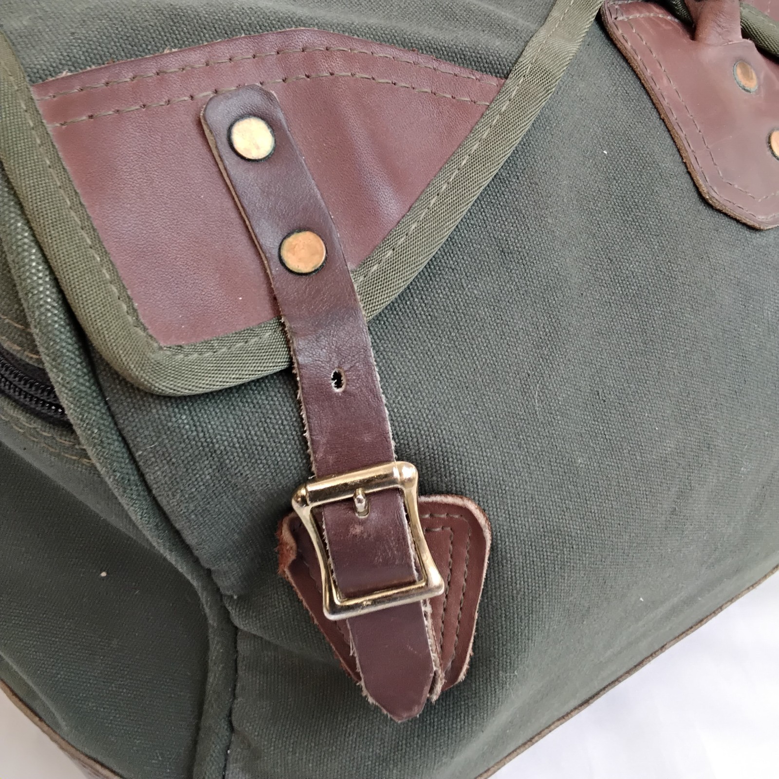 Orvis Battenkill Duffle Bag Canvas + Leather Green Brown Trim Vintage *J5828