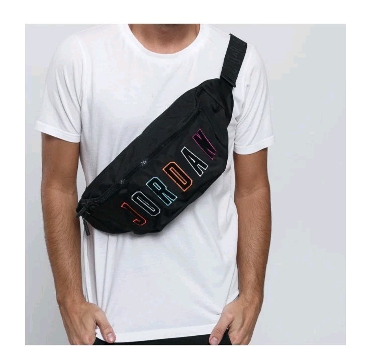 Nike Air Jordan Chenille Multicolor Crossbody Bag Fanny Pack Black Rainbow Logo