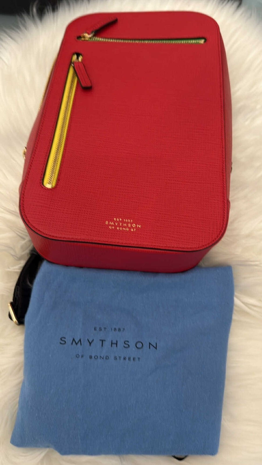 Smythson Bags Leather Shoulder Crossover Bag Red Yellow Green Zip W/ Pouch Auth