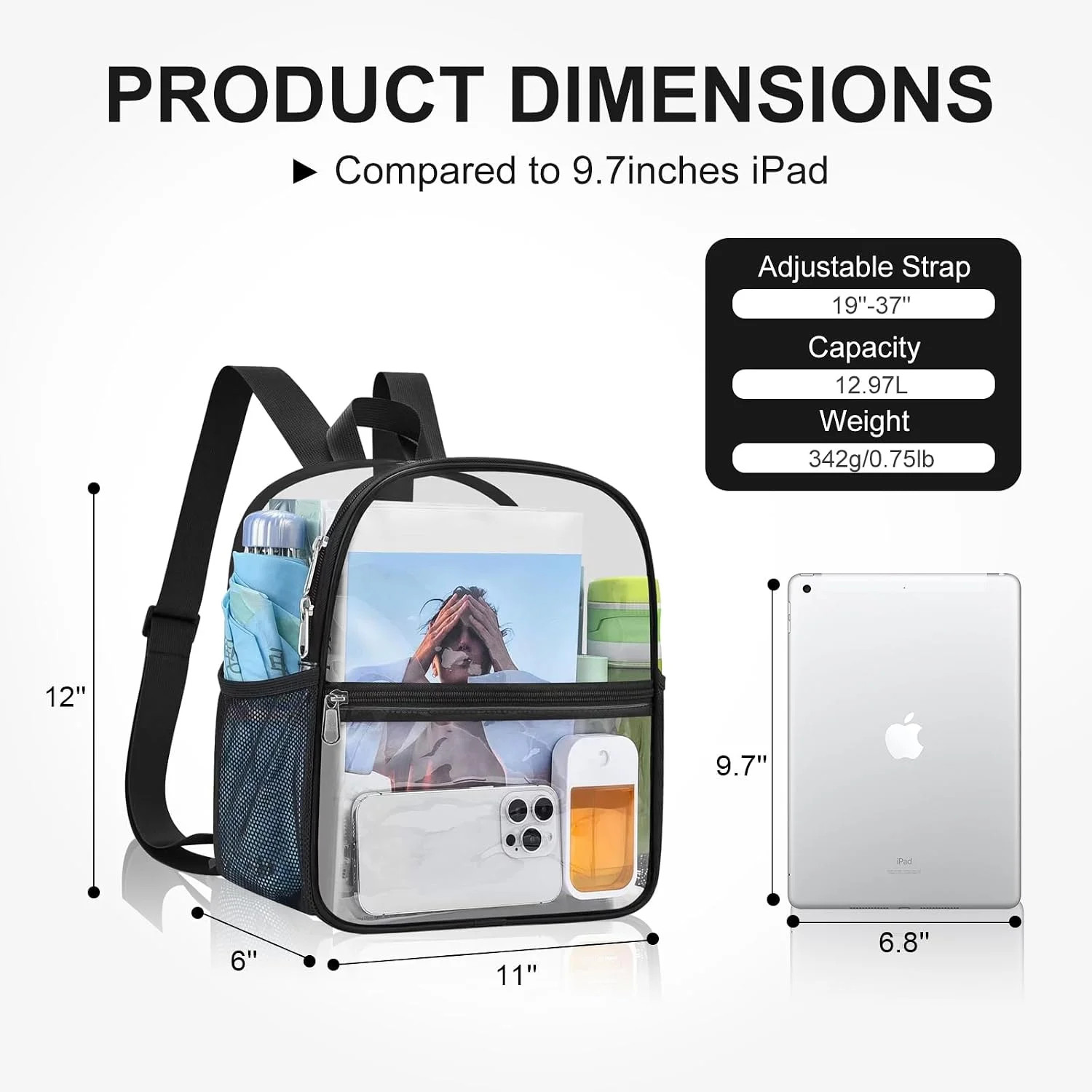 Clear Backpack Stadium Approved 12X11x6, Waterproof Clear Bag, BacktoSchool 2026