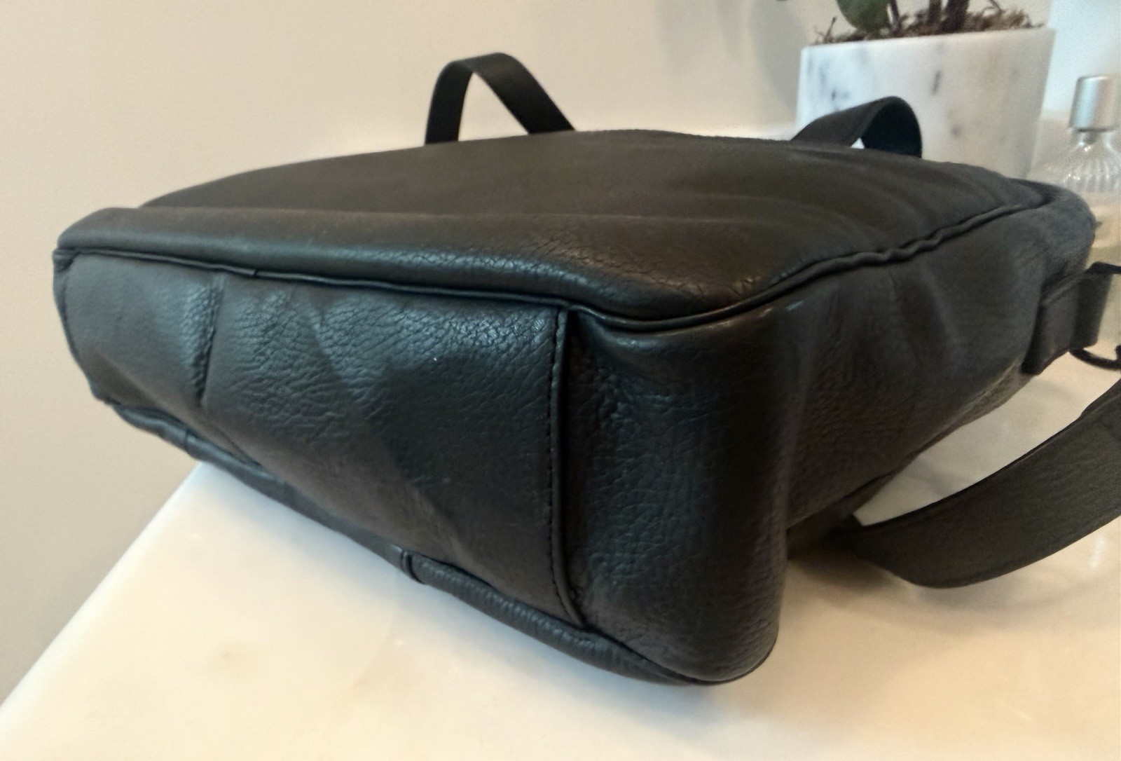 Cole Haan Black Leather Briefcase Workbag With Detachable Shoulder Strap