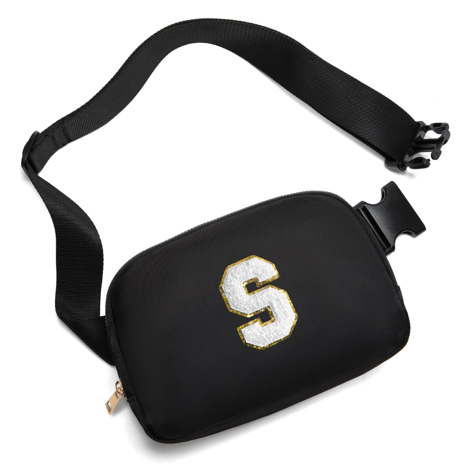 Gitus Personalized Fanny Pack Crossbody Bag for Girls Black Letter Patch