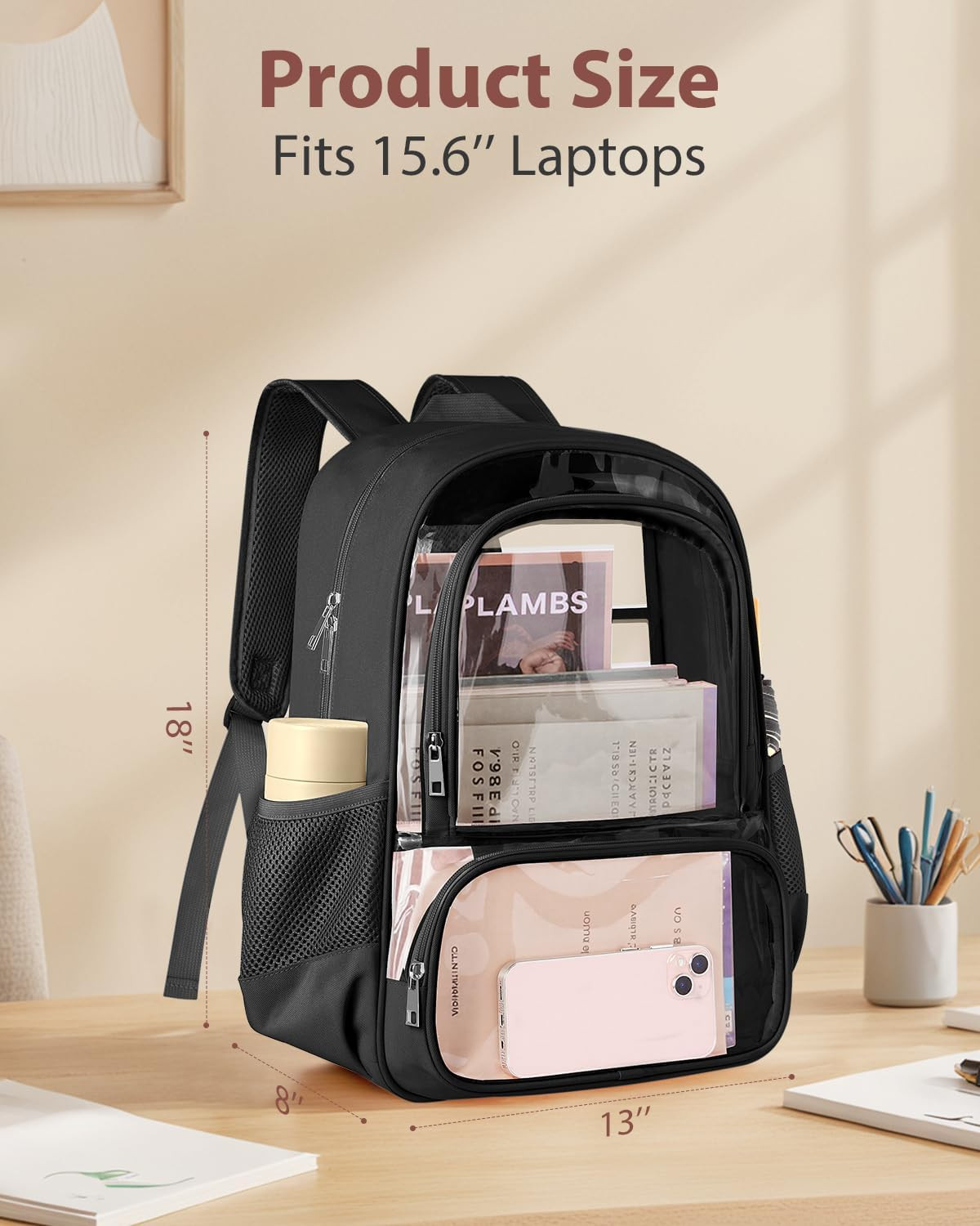 Clear Backpack, Heavy Duty Transparent Bookbag for School, Fabric & PVC Transpar