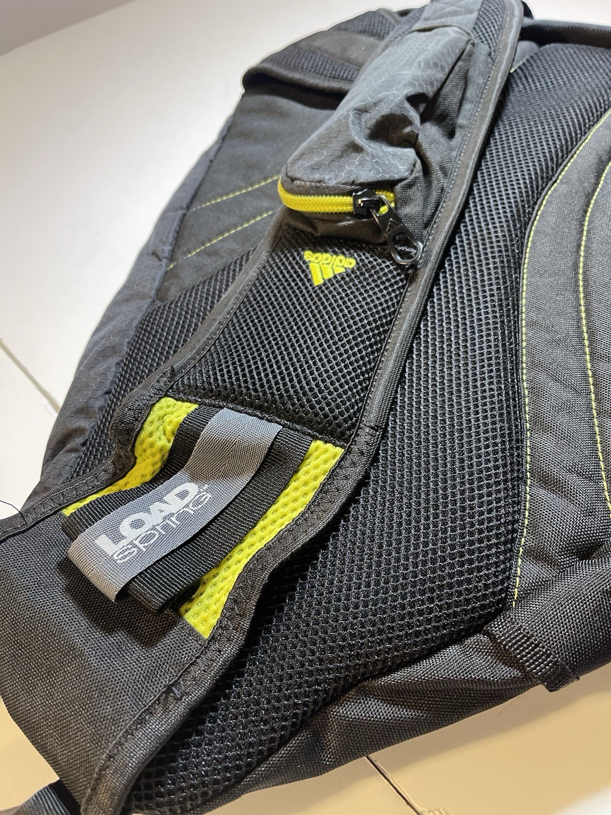 Adidas Sling Backpack Black Safety Green Crossbody 3 Pocket Shoulder Strap 16×20