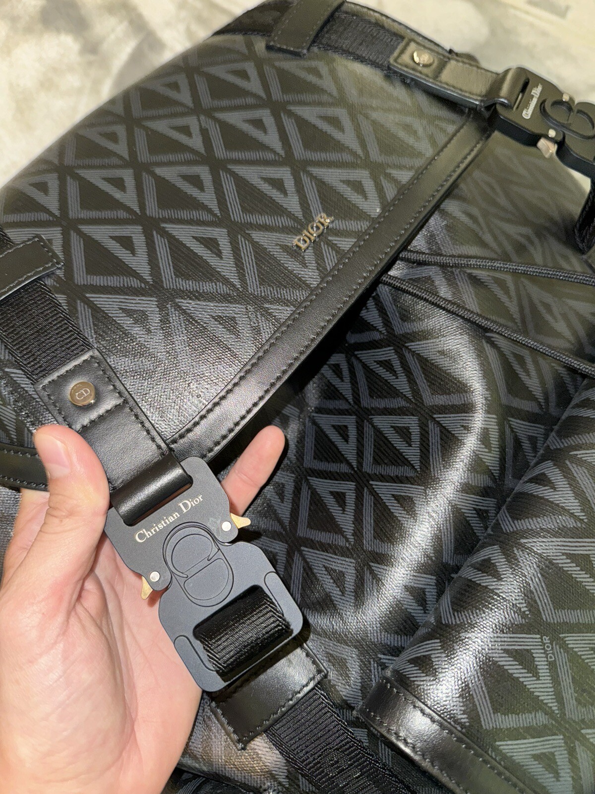 Christian Dior Hit the Road Backpack CD Diamond Coated Canvas Black