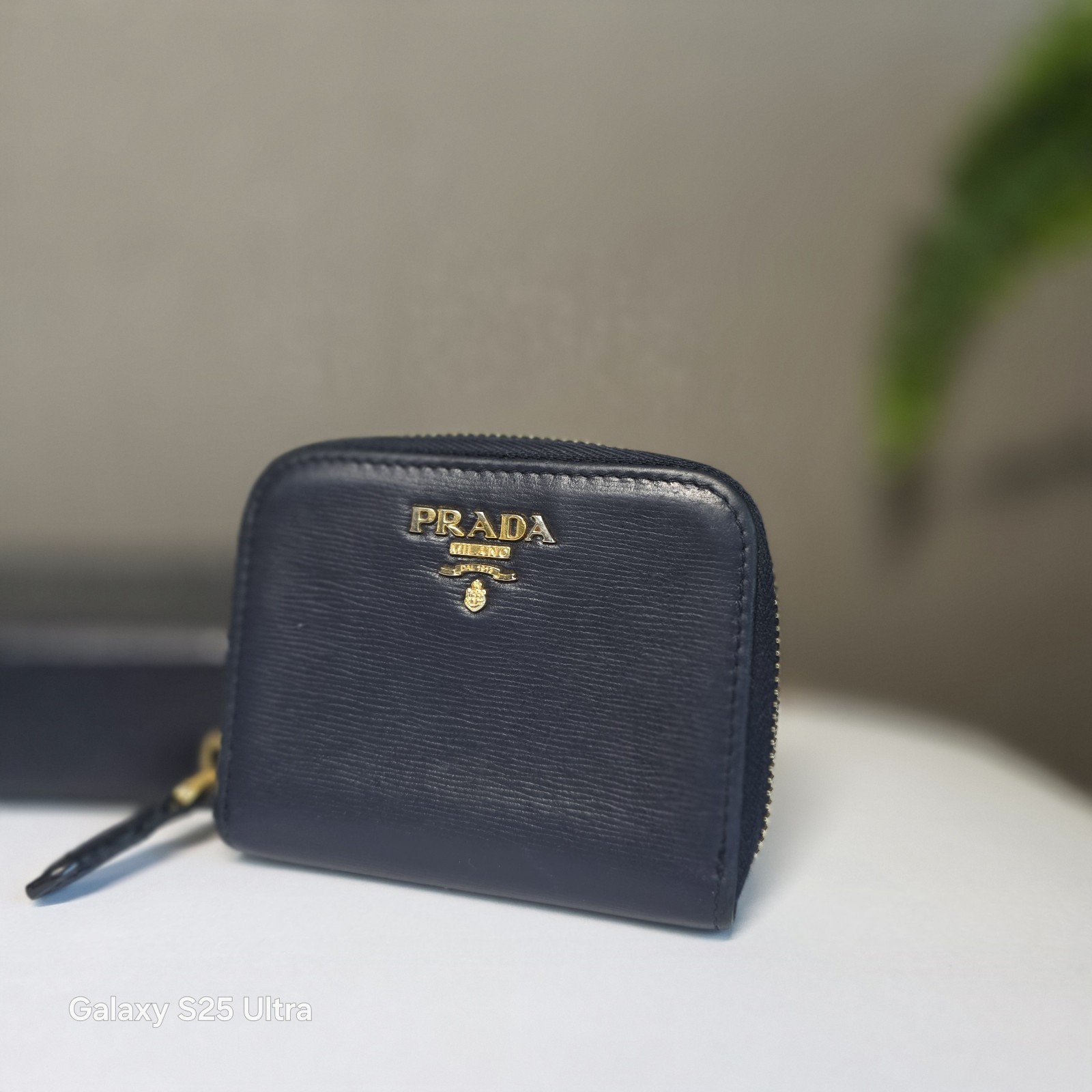 Prada Vitello Move Zip Coin Purse Wallet 1MM268 Baltico Navy Gold HW Full Set