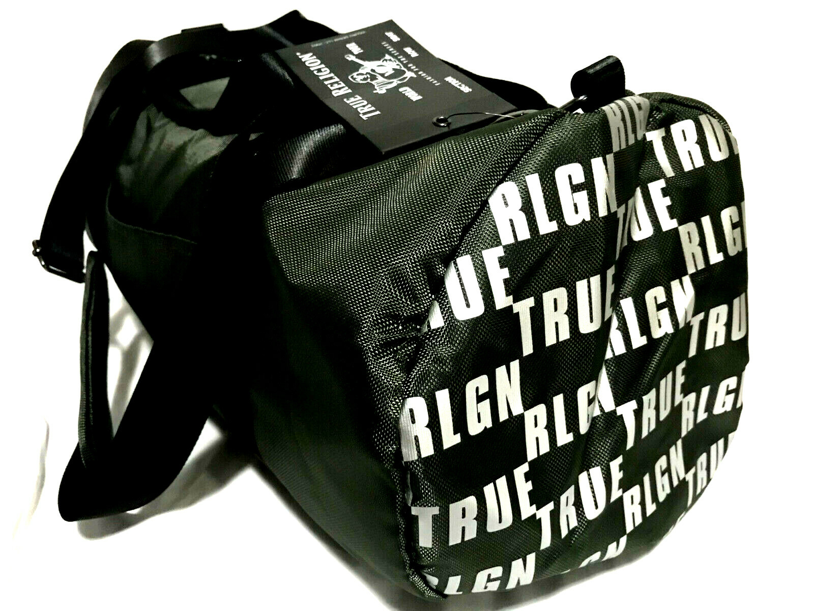 True Religion Green Canvas Gym Travel Duffle Bag w/Shoulder Strap NWT