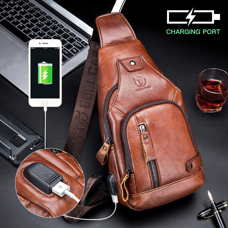 Sling Backpack Men Chest bag Crossbody Bag Shoulder Bag 100% Genuine Leather New