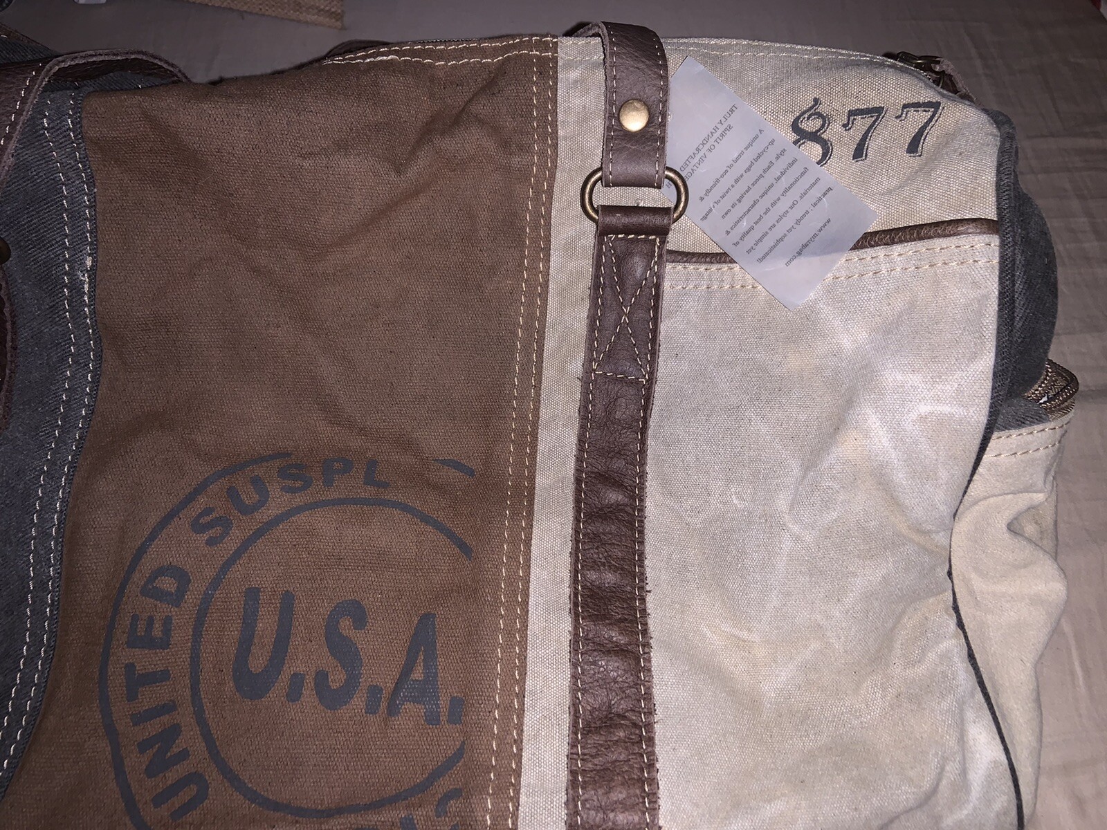 Neutral Tri Color CANVAS Duffle BAG Weekend Overnight Bag Myra NEW!!