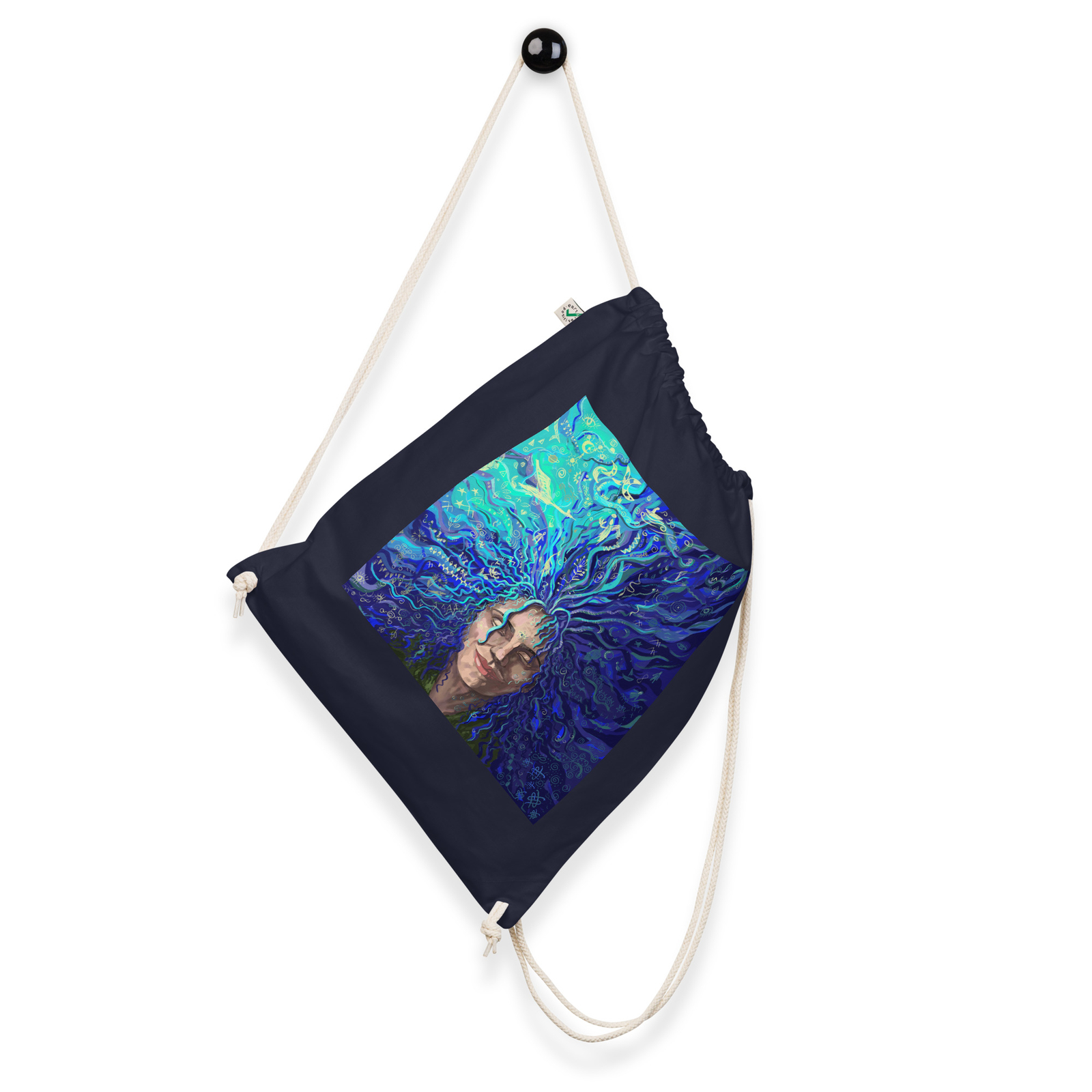 Organic cotton drawstring bag with a print of my painting “Sound in silence”