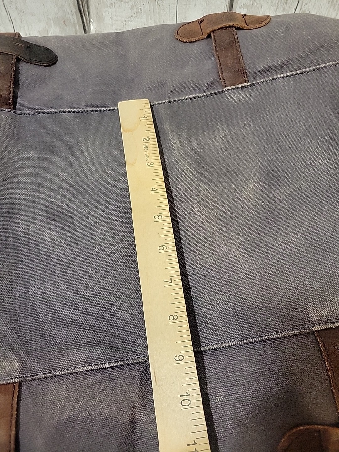 S-ZONE Distressed Gray Canvas Duffle Bag Brown Leather Trim Travel Bag NO STRAP