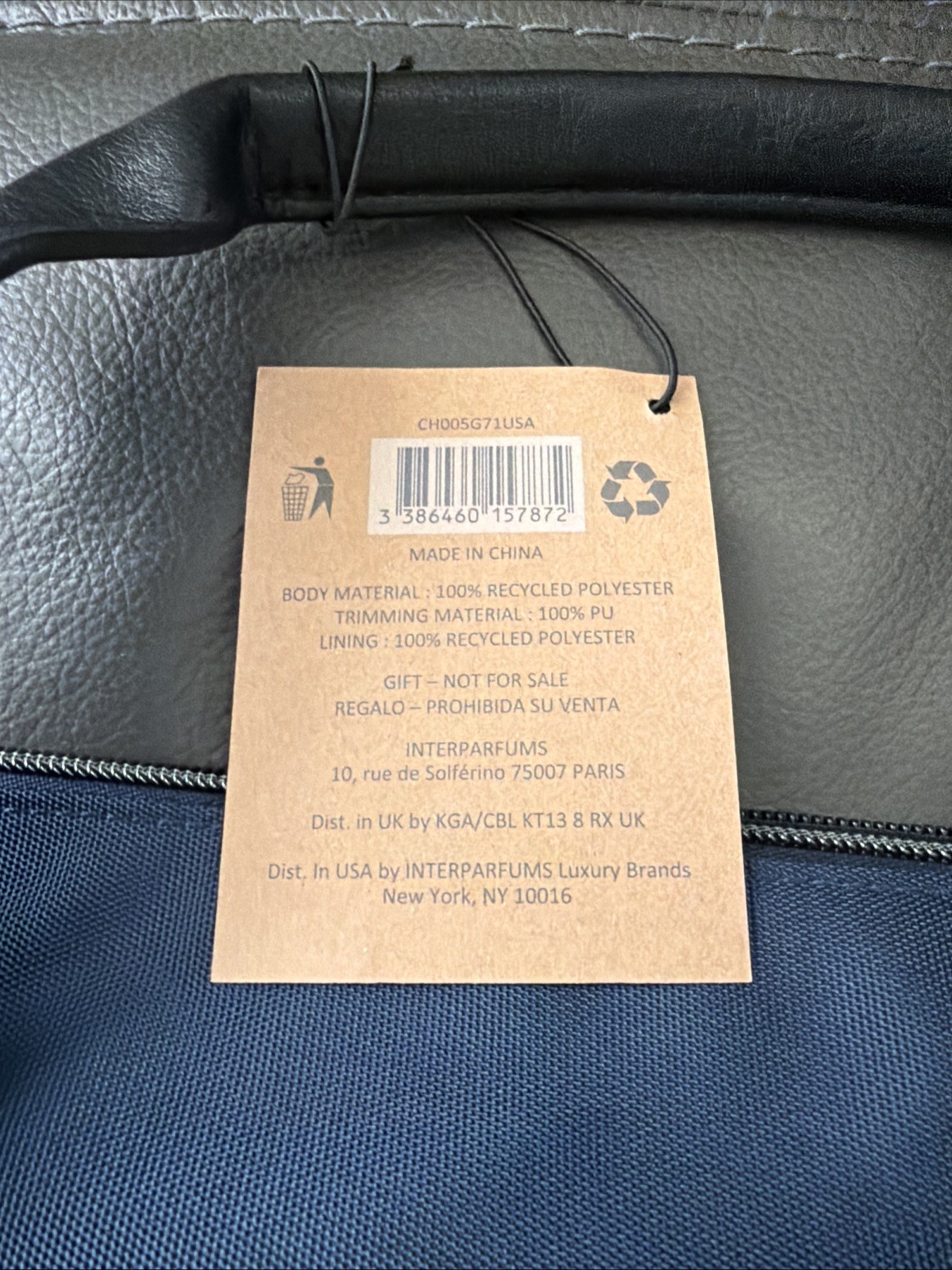 JIMMY CHOO PARFUMS Travel Duffle Bag Unisex Blue Recycled Polyester 20x14x8 NEW