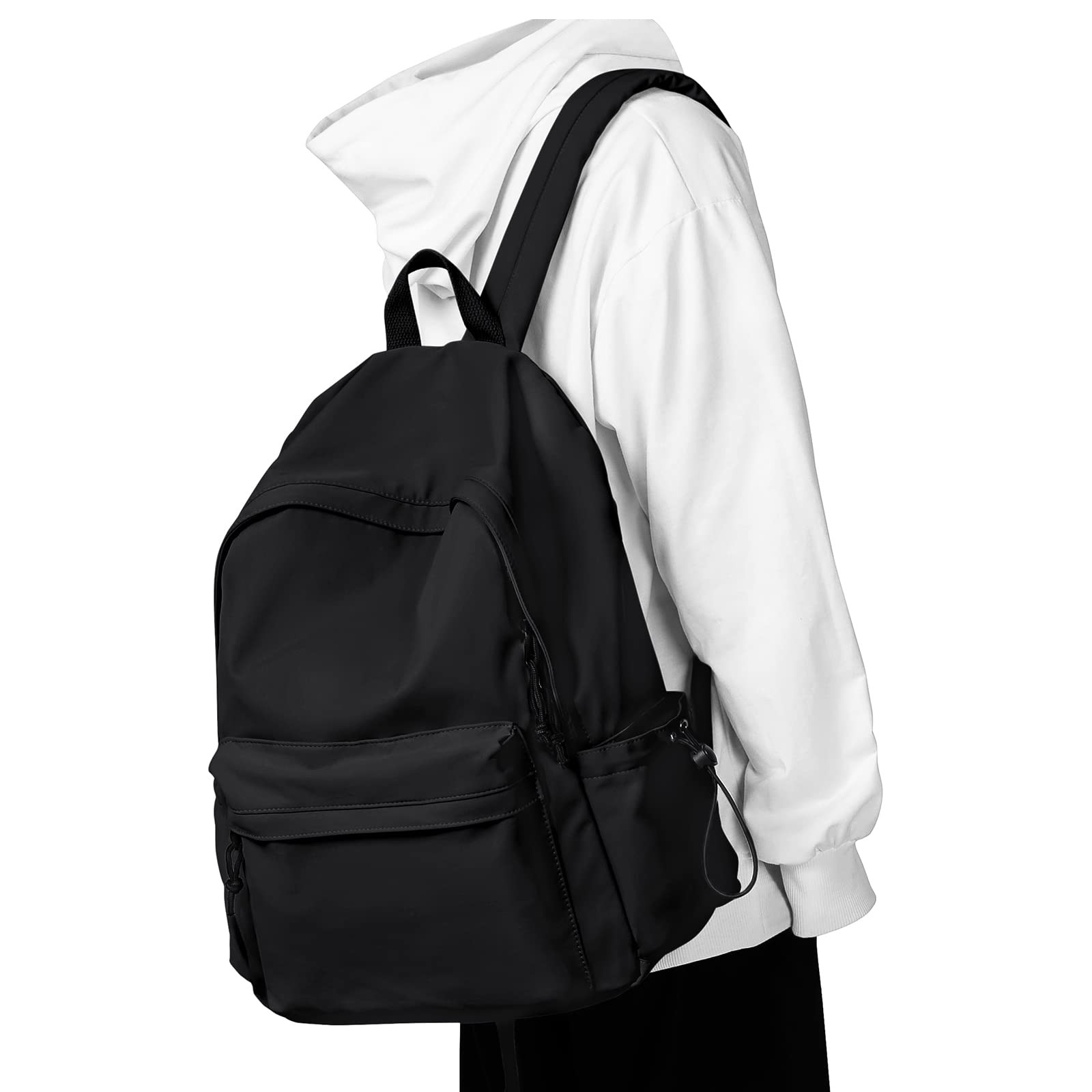 Black Waterproof Middle School Backpack College Bookbag Men Women Teens Girls