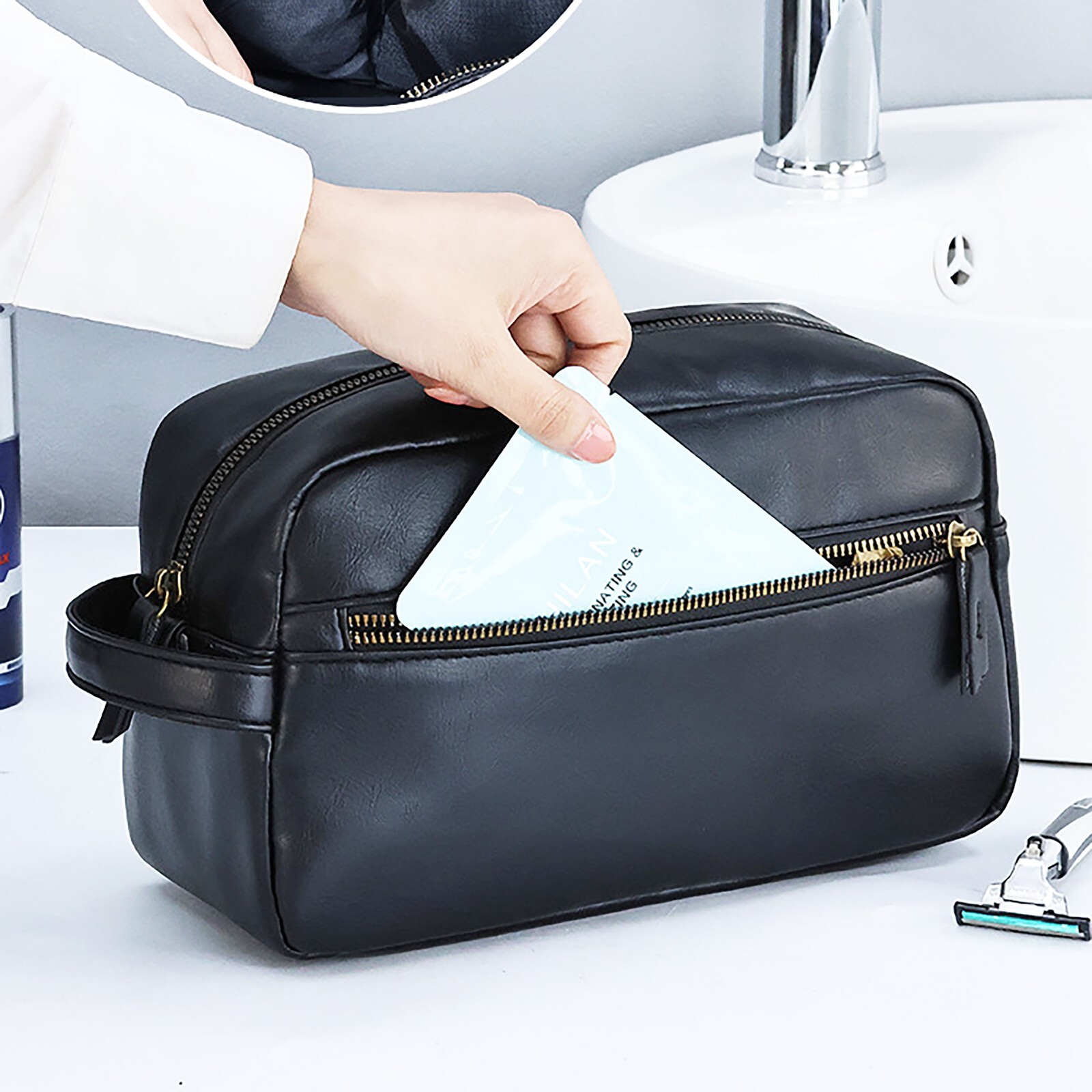 Custom Travel Toiletries Bag for Men & Women Leather Toiletry Organizer Dopp Kit