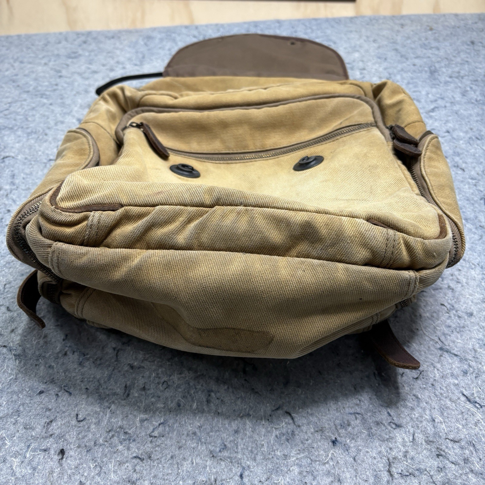 Bob Timberlake Canvas Leather Backpack Tan Brown Hiking Travel Daypack Bag