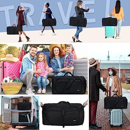 65L Duffle Bag with Shoes Compartment, Foldable Travel Duffel 65L-Glossy Black