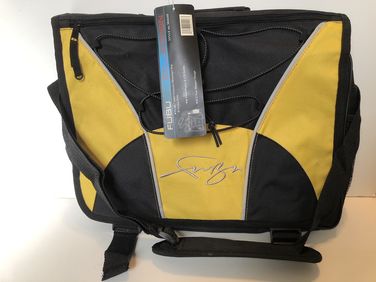 FUBU The Collection 600D Polyester Messenger Bag Black Yellow NEW NEW