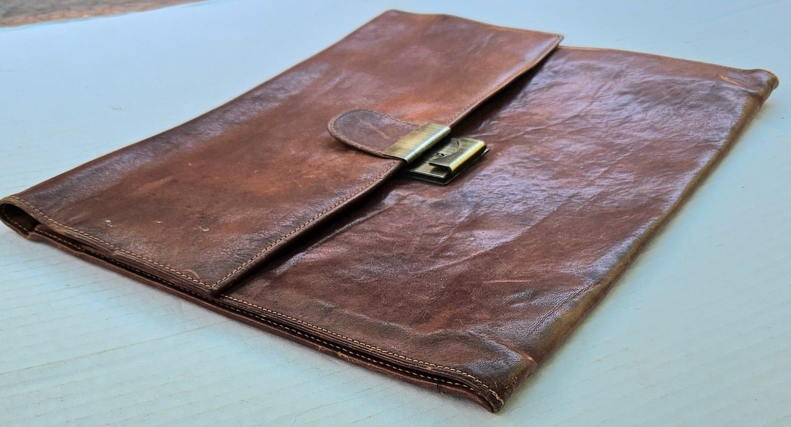 Vintage Gut Style Germany Full Leather Portfolio Briefcase Attache Brown Case