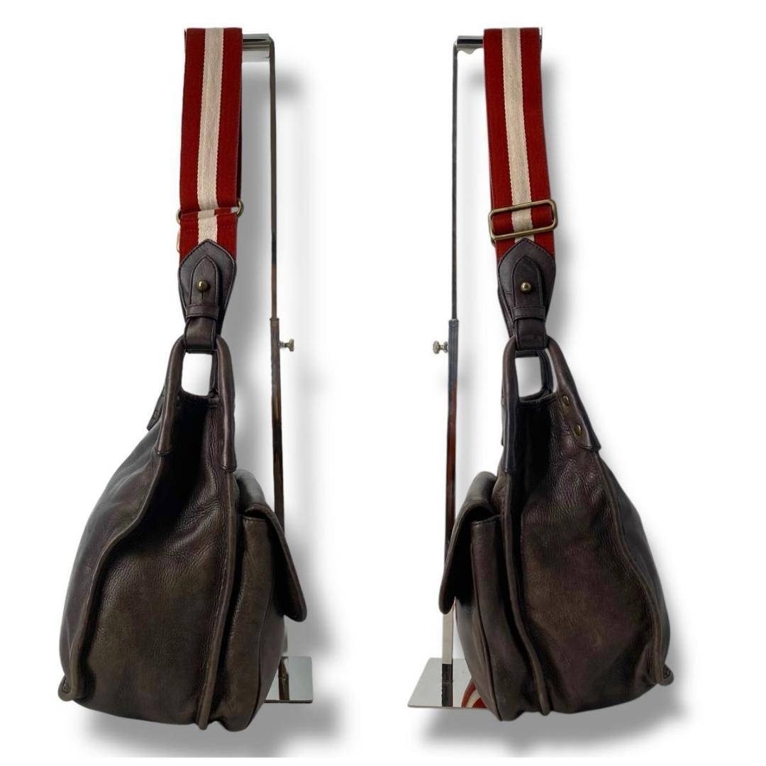 BALLY Shoulder Bag Trainspotting Leather Dark Brown Vintage 25.5×26.5x12cm