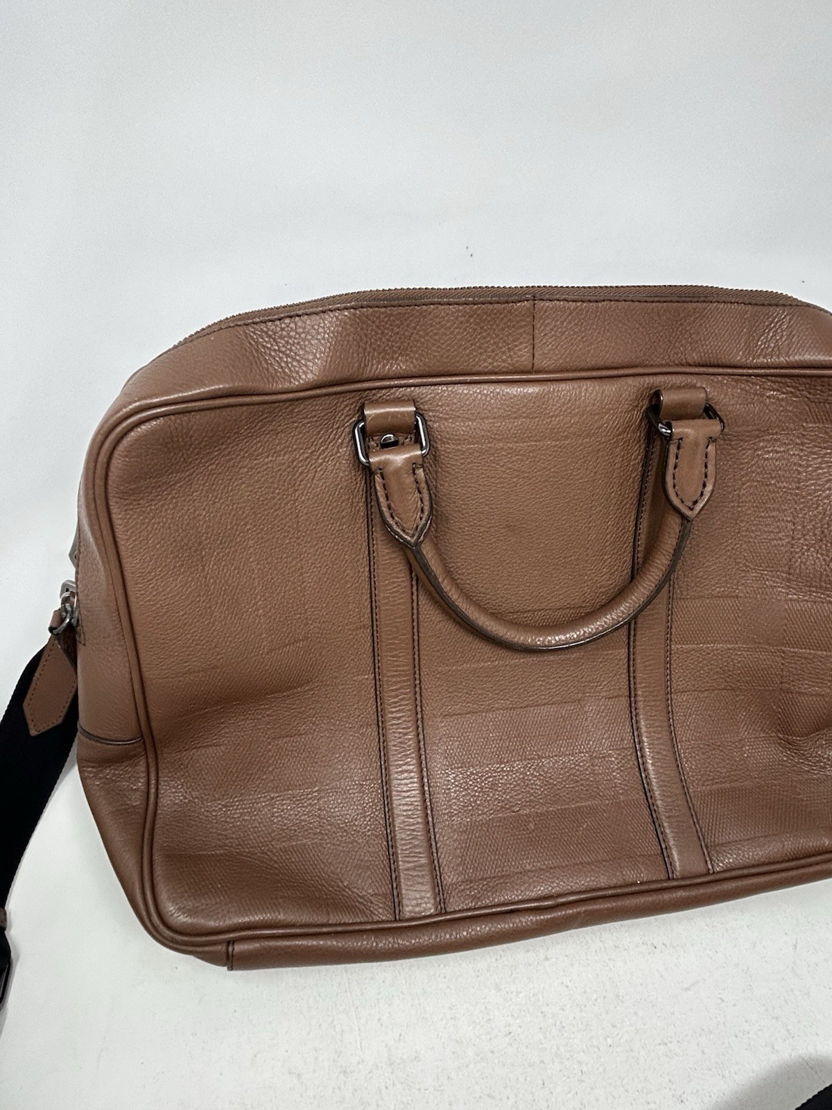 Burberry Authentic Maxwell Grain Check Briefacse Brown Leather Bag