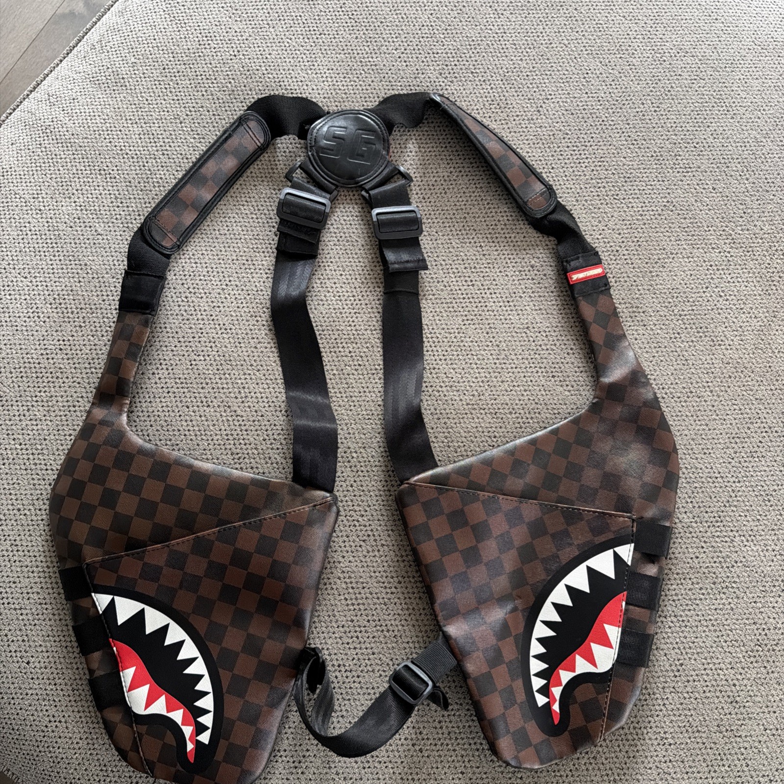 Sprayground Checkered Shark Mouth Men’s Holster Bag Brown Black