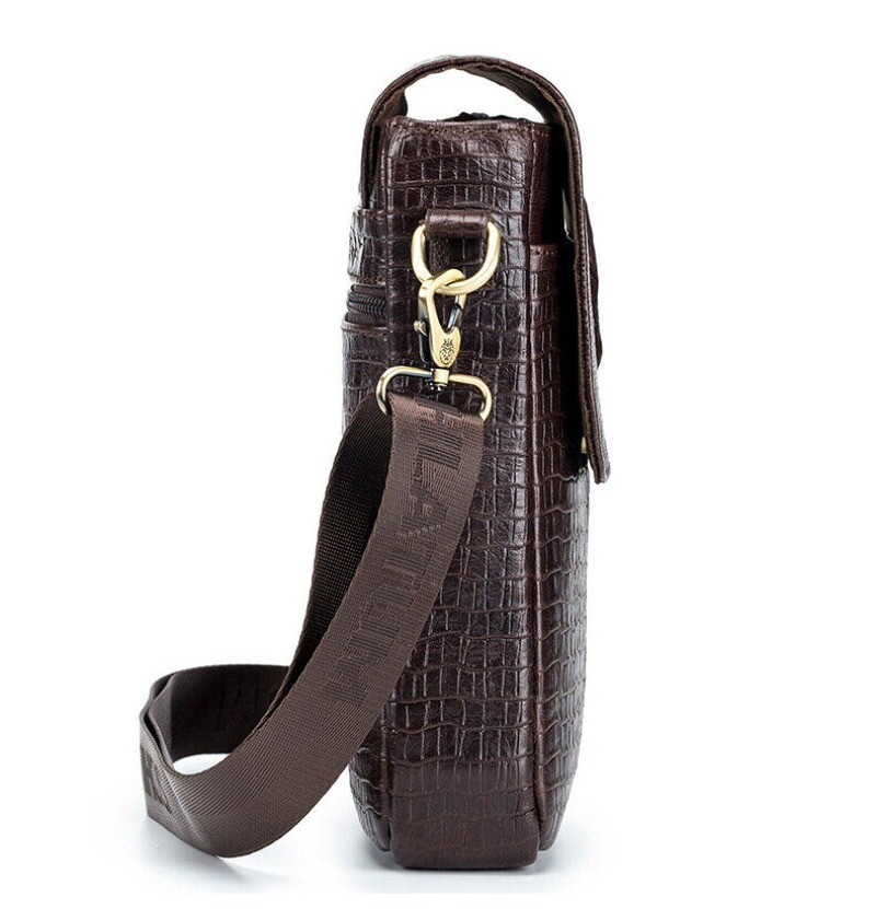 Top Cowhide Leather Men’s Crocodile Pattern Crossbody Shoulder Bag Messenger Bag