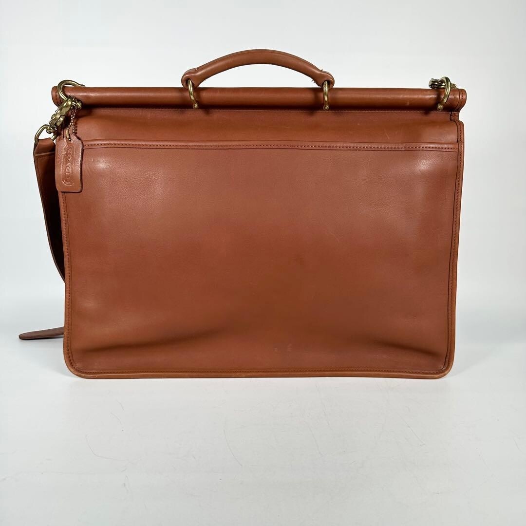 COACH 5226 Leather Briefcase Messenger Bag Flap Turn Lock Brown Auth From JAPAN