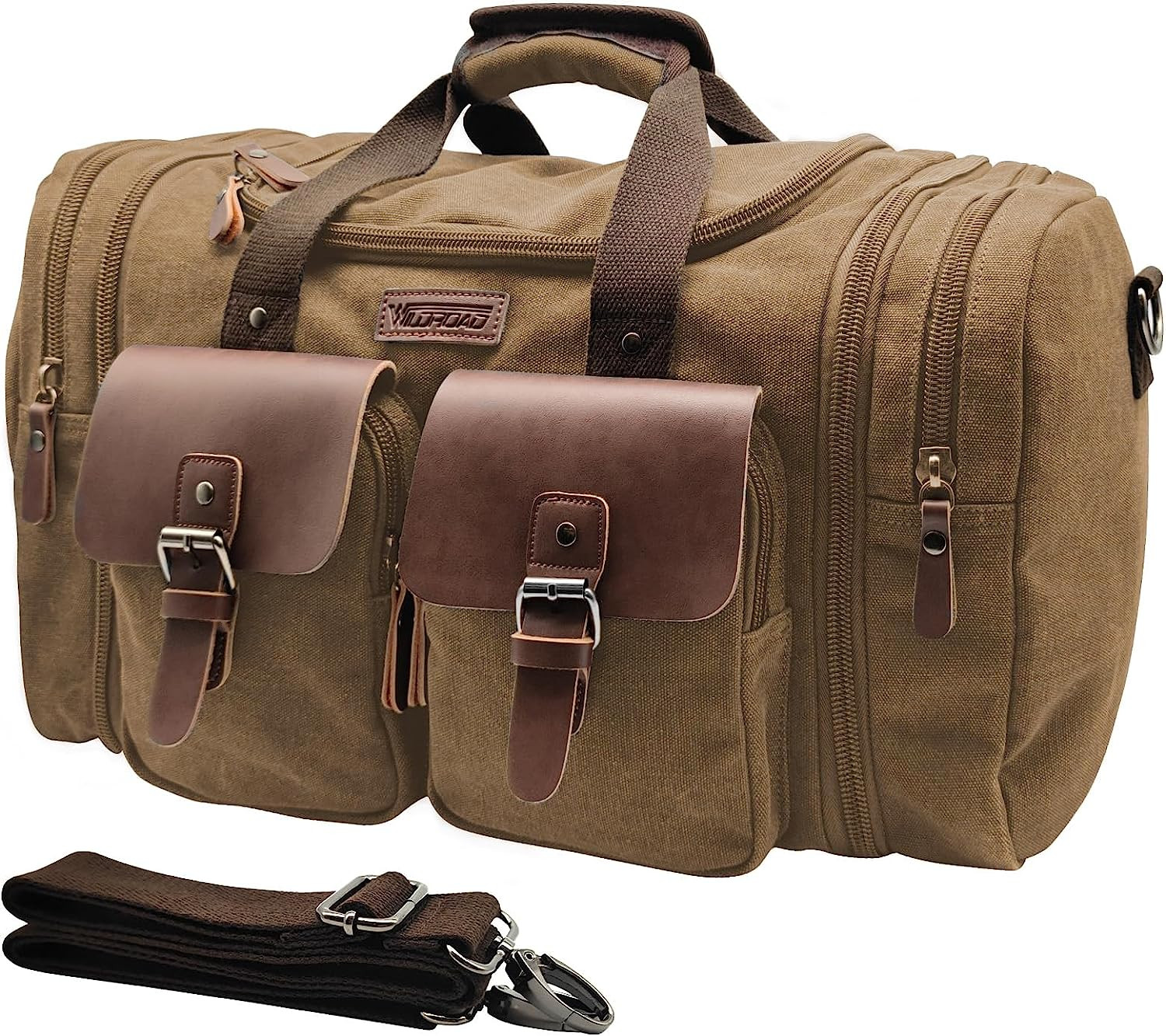 50L Expandable Travel Duffel Bag Canvas Leather Weekender Carry On Bag