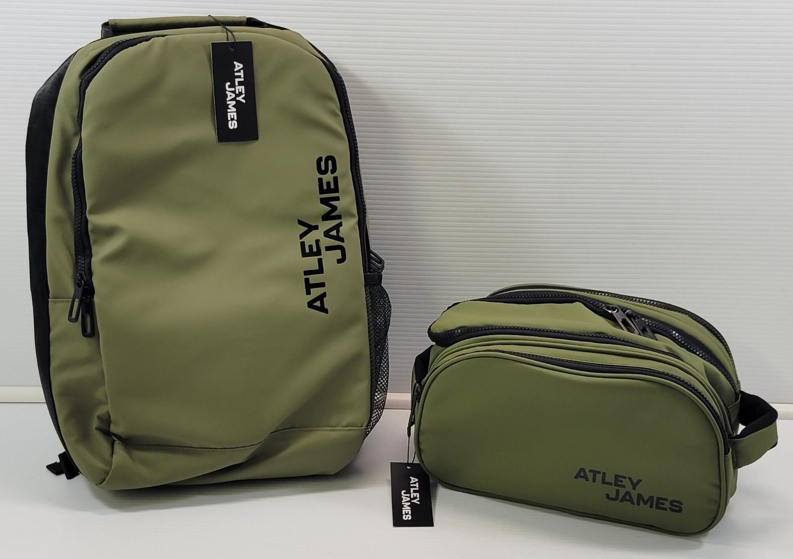 *Z1) Set of 2 Atley James Olive Green Travel Bags Toiletry Laptop Backpack