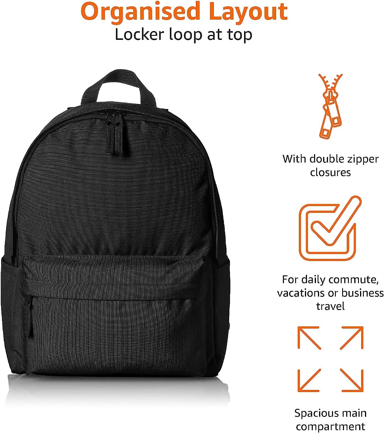 Amazon Basics Classic School Lightweight double-zipper closure Backpack, Black