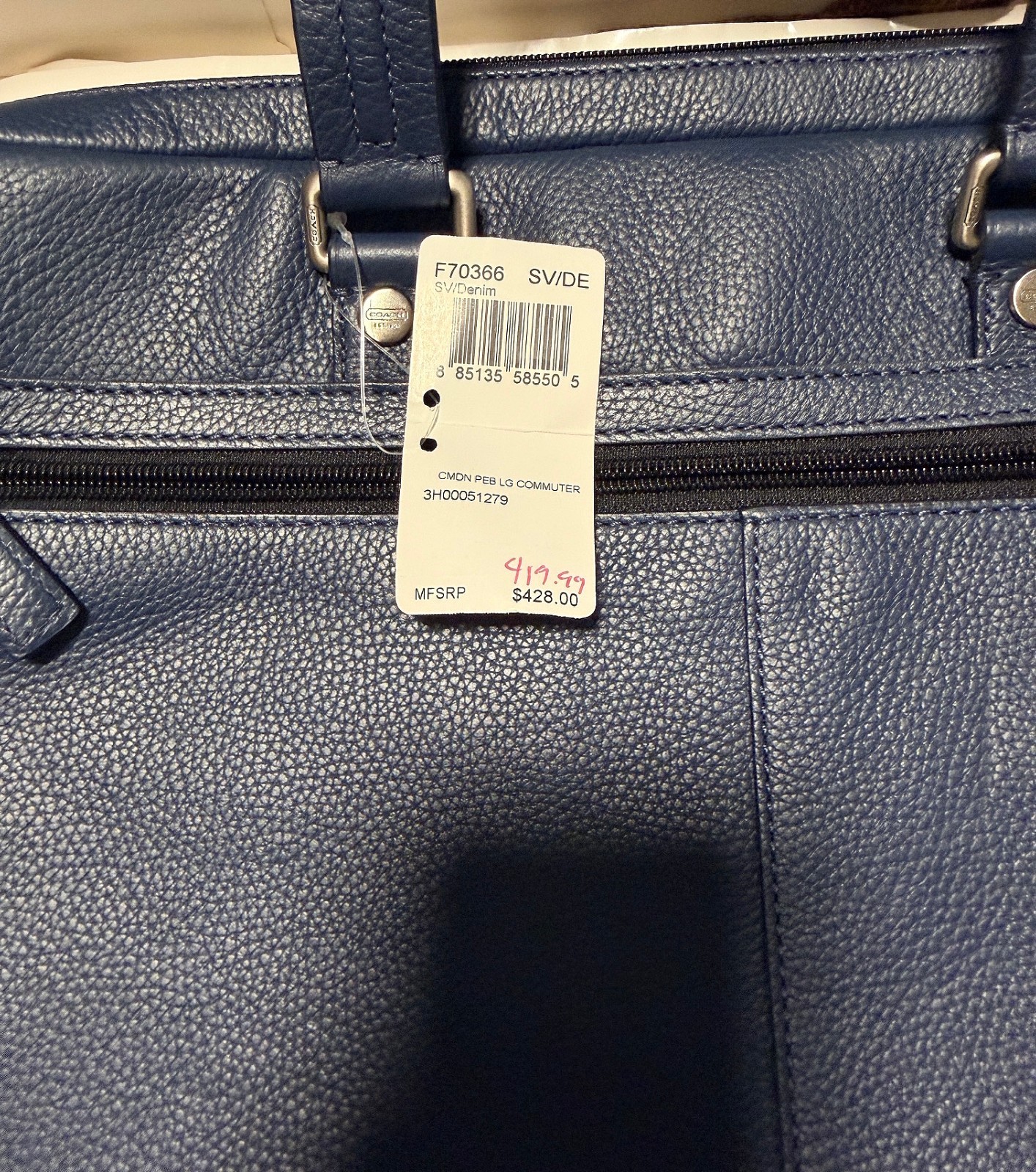 COACH Briefcase Business Bag Navy Blue Leather F70366 Transatlantic Commuter