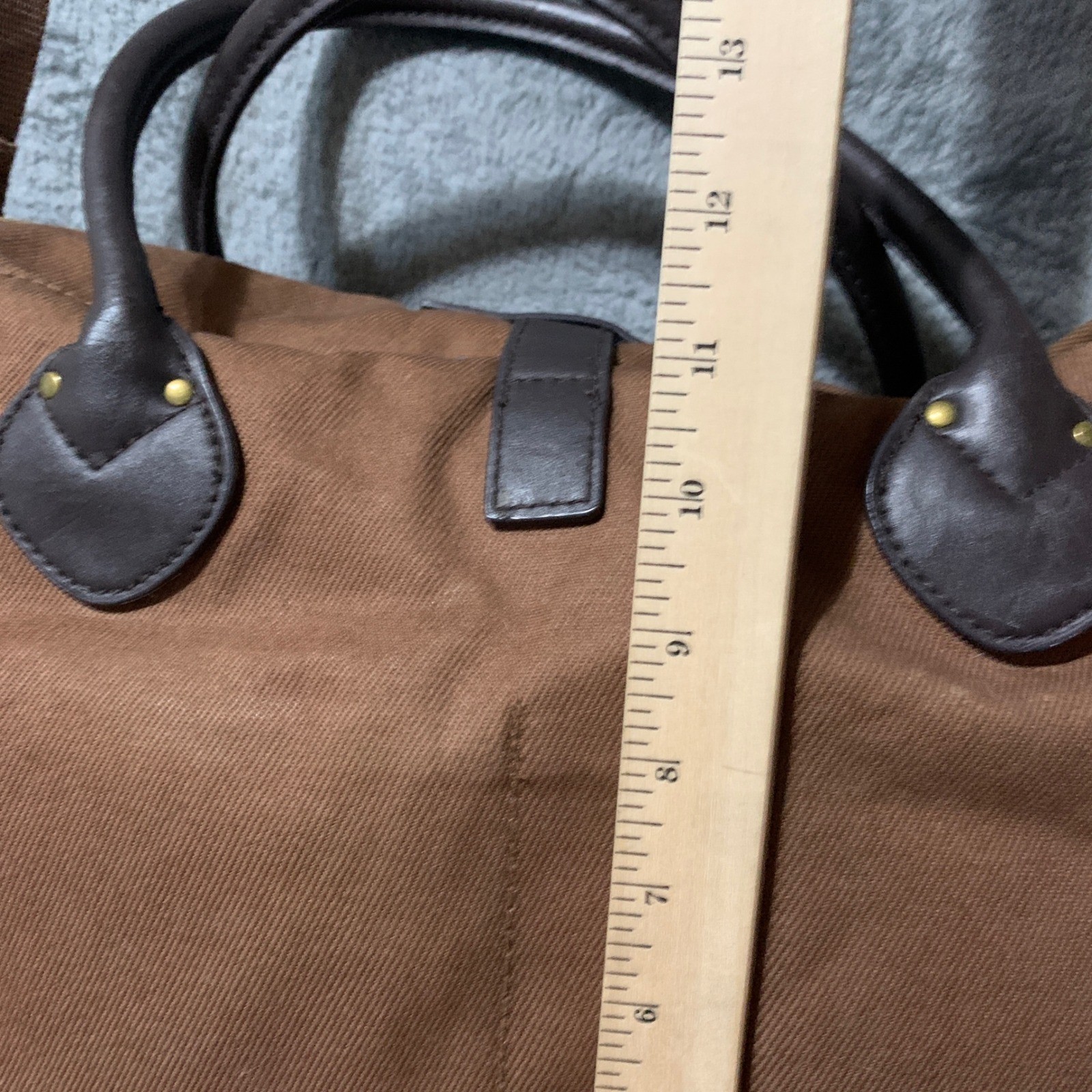 J. Crew Brown Canvas Messenger Bag Leather Trim Crossbody Satchel RN77388 Faw
