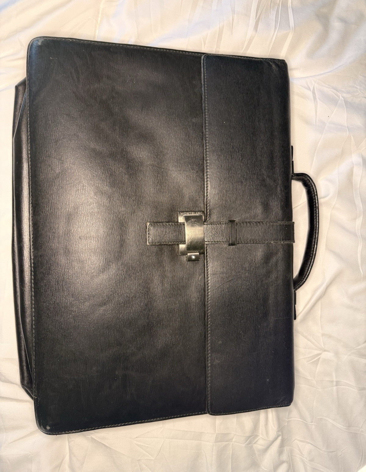 Montblanc Men’s Black Briefcase/Document Case Buckle Top Handle Inner Pockets