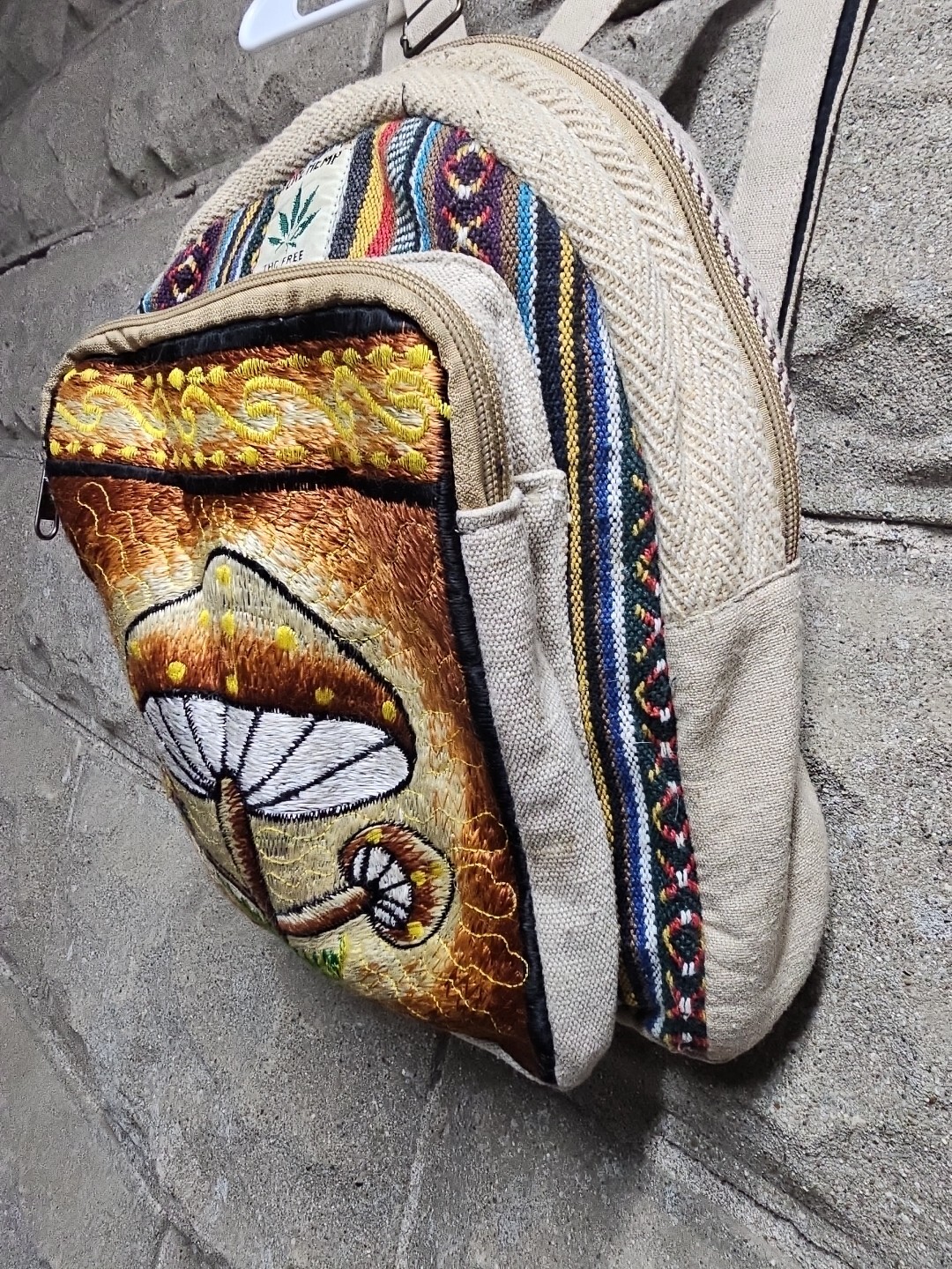 Kathmandu Imports Mushroom Backpack Tote BoHo Hippie Nepal 420 Shroom Bob Marley