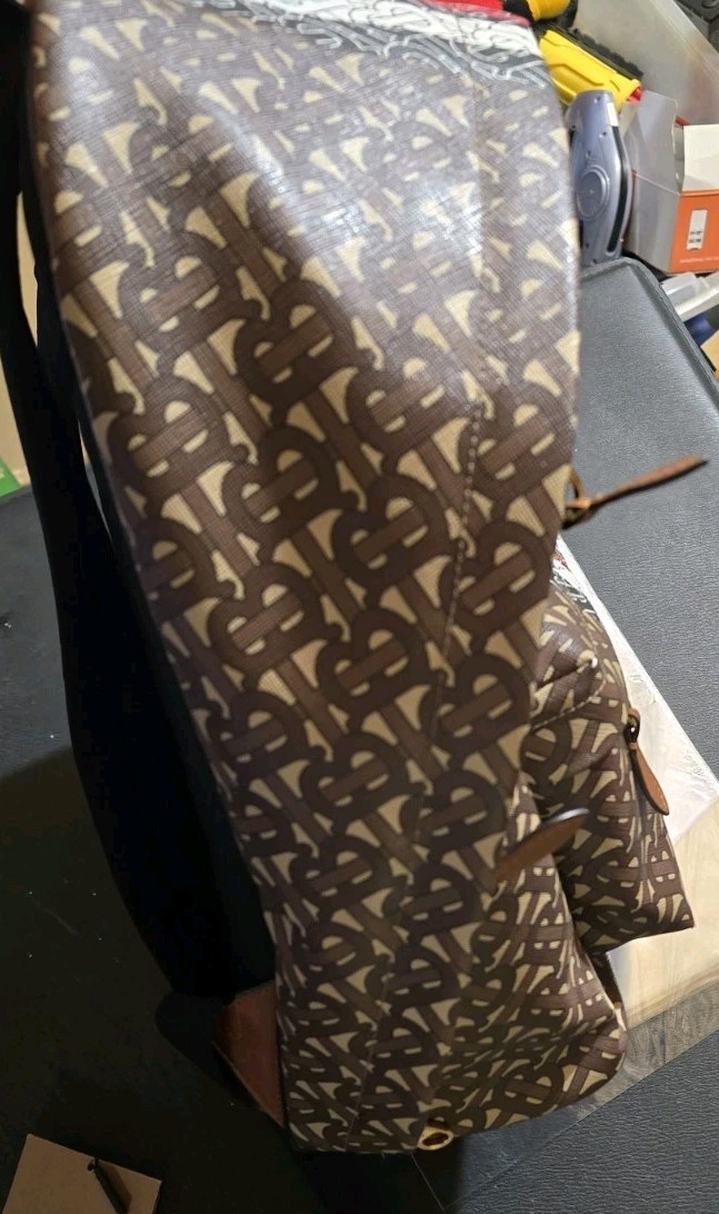 Burberry Medium London Check Monogram Stripe Backpack Bridle Brown