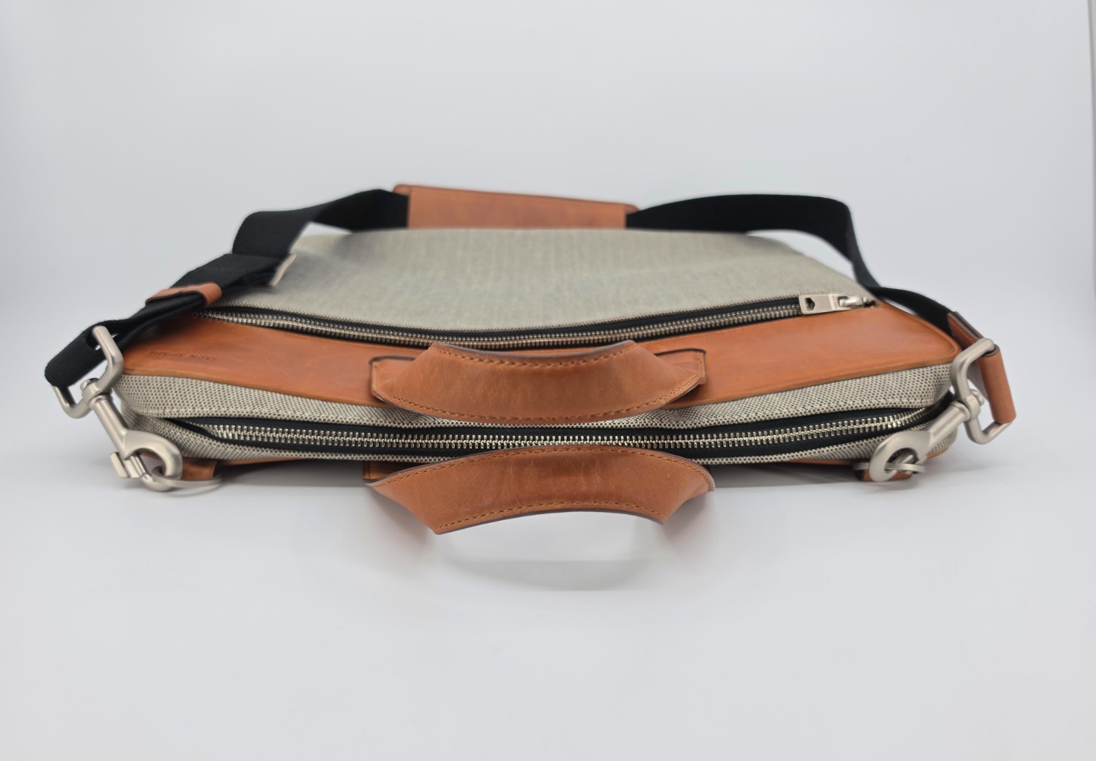 Jack Spade Bartlett Briefcase Waxed Leather Canvas Laptop Messenger Bag Tan