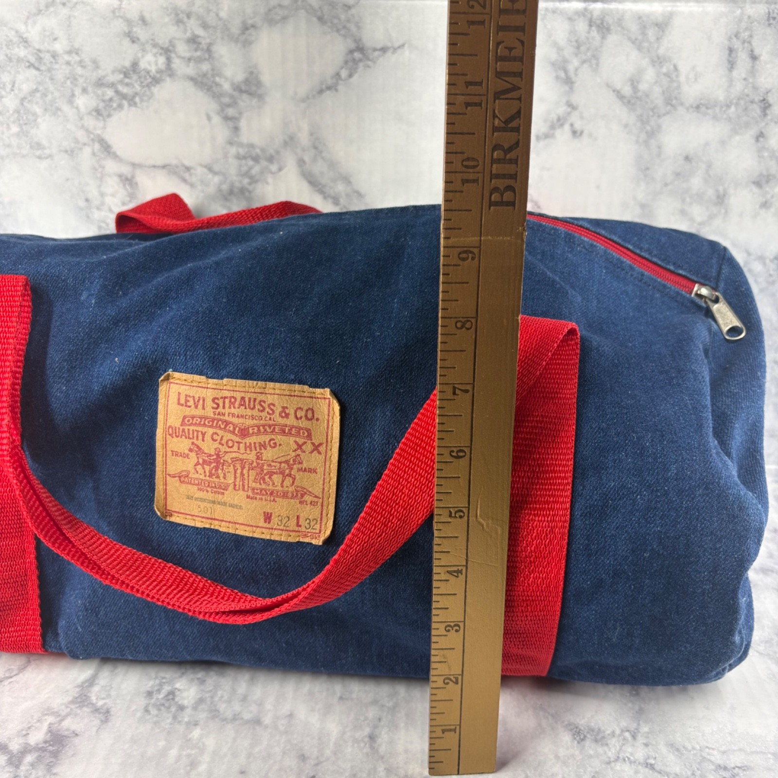 Rare Vtg 70s Levi Strauss 501 Jean Denim Duffel Carry Gym Travel Bag Red Patch