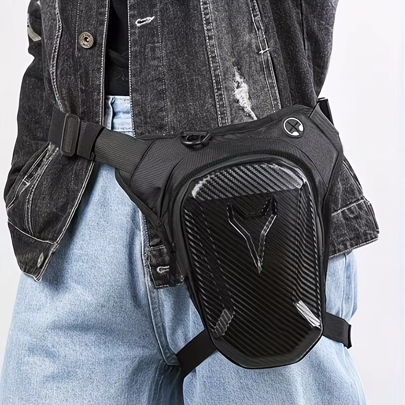 Motorcycle Drop Leg Bag Hard Shell Thigh Waist Pack Rider Storage Black