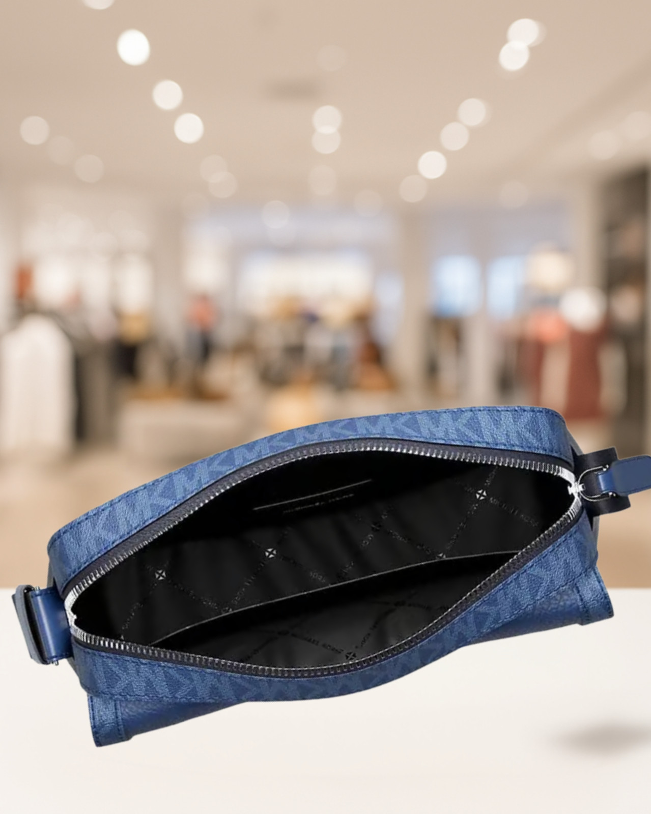 Michael Kors Cooper Medium Leather & Logo Flap Camera Crossbody Bag Galaxy Blue