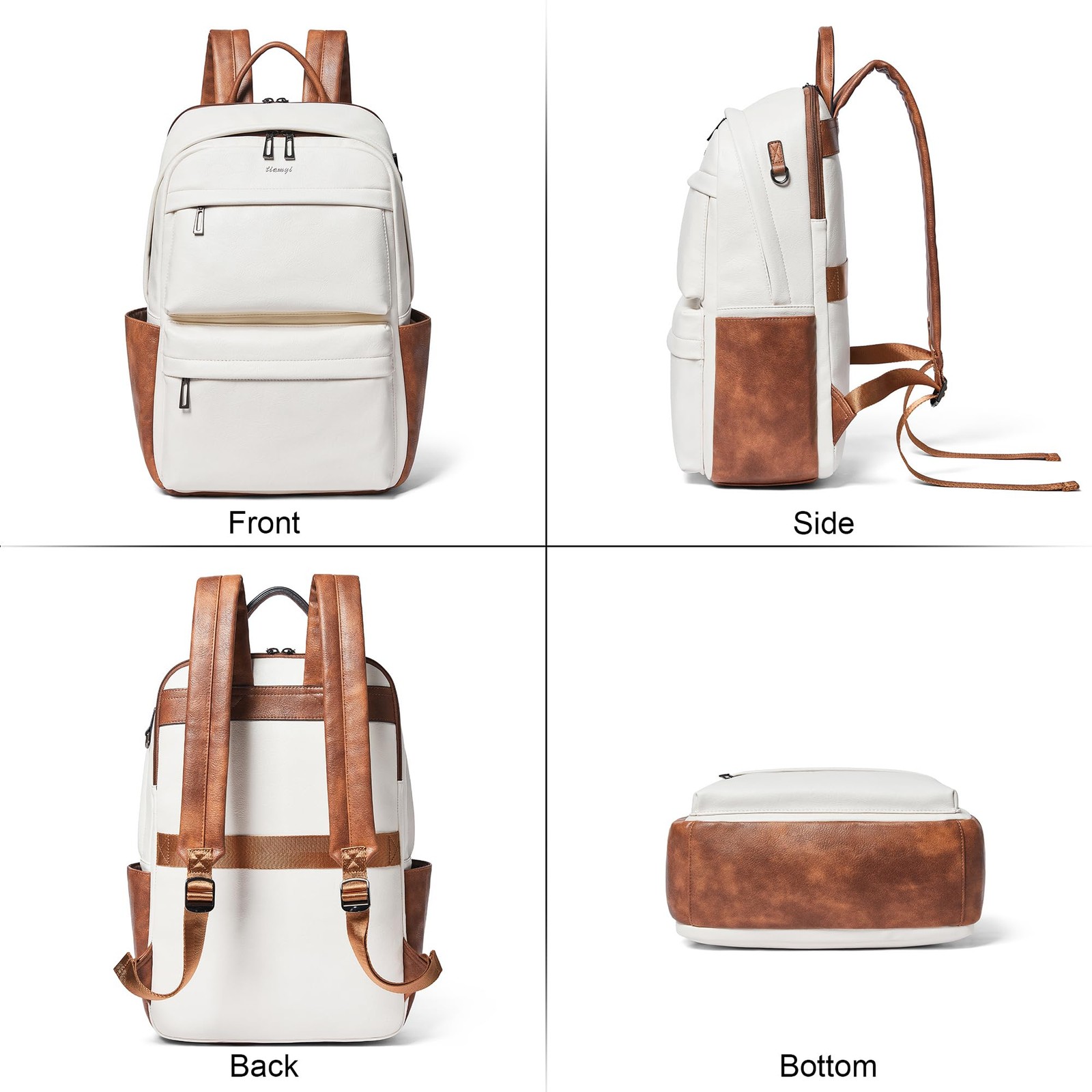 Vegan Leather Backpack for and Men, Fits 16.0 Inch Laptop, Multi-Pocket Desig…