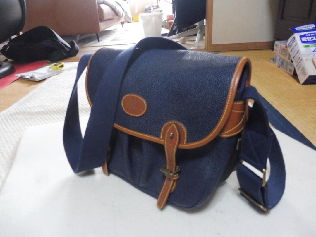 Mulberry England Navy Leather Game Bag Shoulder Bag Men’s Fishing Country