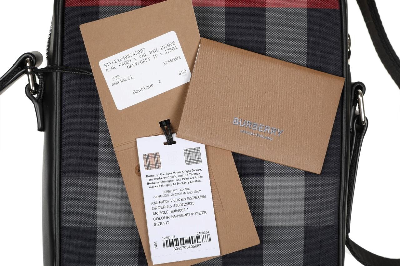 NEW BURBERRY MENS NAVY GRAY CHECK CROSS BODY BAG CROSSBODY