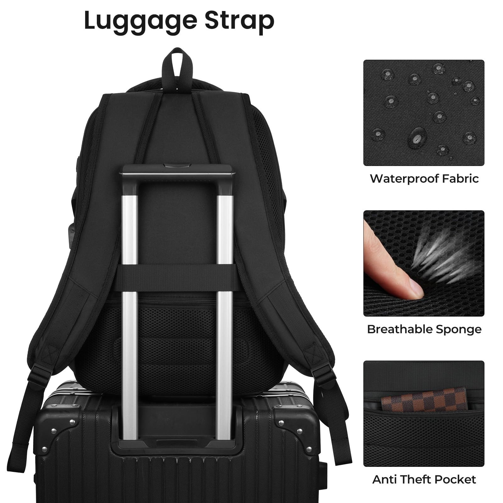 Lightweight Black Laptop Backpack for Men & Women, School Bookbag Fits 15.6″ Not